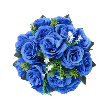 AliKopy 2 Pack Royal Blue Silk 15-Head Rose Flower Balls - 10" Centerp
