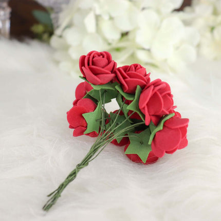 AliKopy 48 Burgundy Real Touch Foam Rose Buds with Stems - DIY Craft F