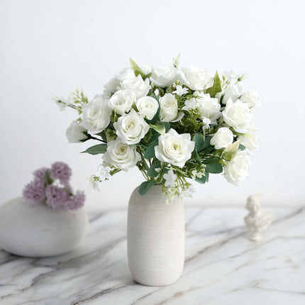 AliKopy 12" Ivory Real Touch Silk Rose Bouquet - 4 Bushes, Faux Bridal