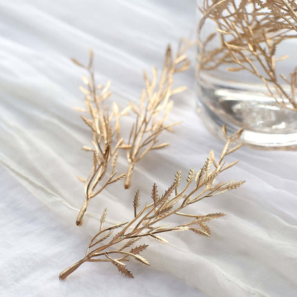 AliKopy 25-Pack Metallic Gold Fern Leaf Stems - 6" Faux Floral Decor