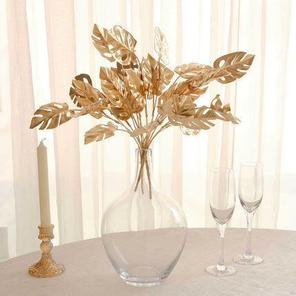 AliKopy 4-Pack Metallic Gold Artificial Monstera Leaves - 14" Decor