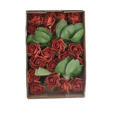 AliKopy 24 Rust Terracotta Foam Roses with Wire Stem and Leaves
