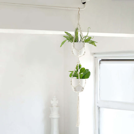 AliKopy 2-Tier Cotton Rope Hanging Planter Basket with Tassels, Boho D