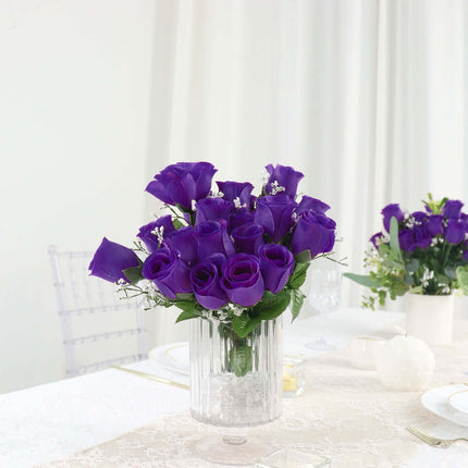 AliKopy 12 Premium Silk Purple Rose Bud Bouquets - Realistic & Durable