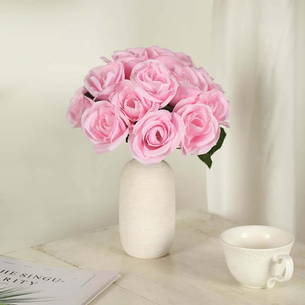 AliKopy 12" Pink Velvet-Like Artificial Rose Bouquet, Realistic Design