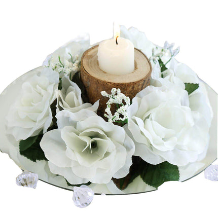 AliKopy 4 Pack 3" Ivory Silk Rose Candle Rings - Elegant Floral Decor