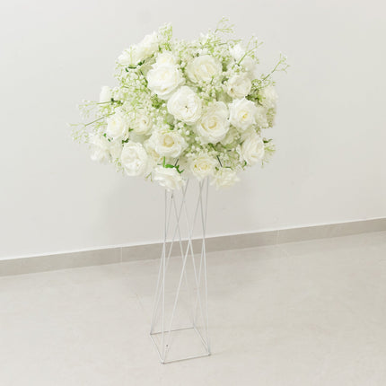 AliKopy 22-Inch White Silk Rose Centerpiece - Pre-Made, Elegant Décor