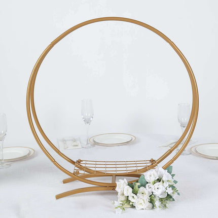 AliKopy Double Frame Hoop Table Centerpiece - Gold Metal, 24" Height
