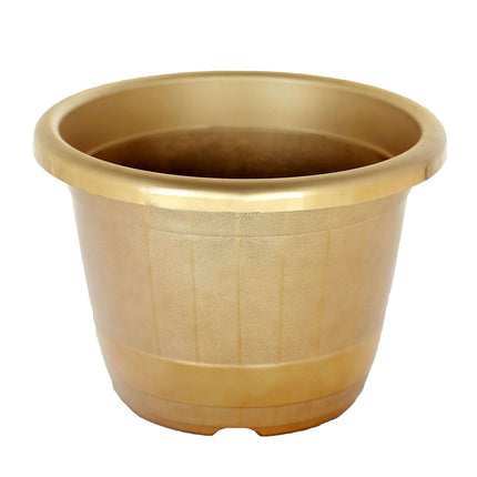 AliKopy 14" Gold Shiny Large Barrel Planter Pot - Indoor/Outdoor Decor