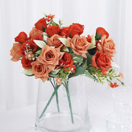 AliKopy 12" Terracotta Real Touch Silk Rose Bouquet - 4 Bushes, Faux B