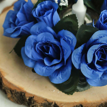 AliKopy 4 Pack Royal Blue Silk Rose Candle Ring Wreaths - Elegant Deco