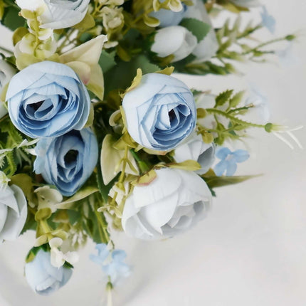 AliKopy 4 Pack 12" Artificial Dusty Blue Ranunculus Bridal Bouquets, R