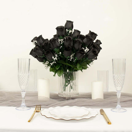 AliKopy 12 Black Silk Rose Bud Bouquets - Premium Quality & Realistic