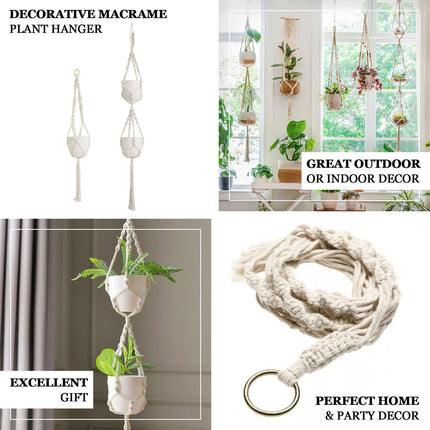 AliKopy 2-Tier Cotton Rope Hanging Planter Basket with Tassels, Boho D