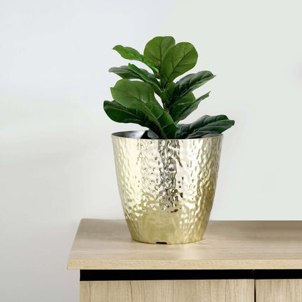 AliKopy 11" Gold Hammered Indoor Plant Pot - Decorative & Durable Plan