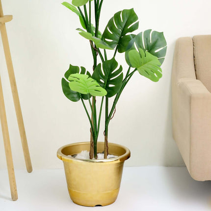AliKopy 14" Gold Shiny Large Barrel Planter Pot - Indoor/Outdoor Decor