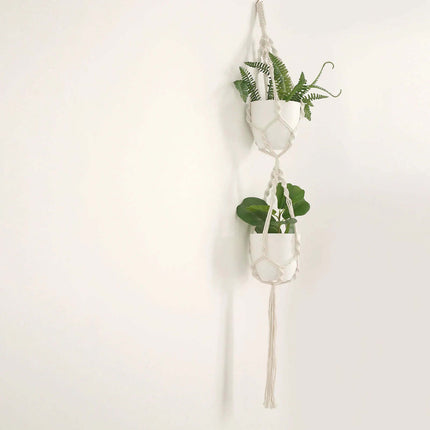 AliKopy 2-Pack 5.5" White Planter Pots with Macrame Holders