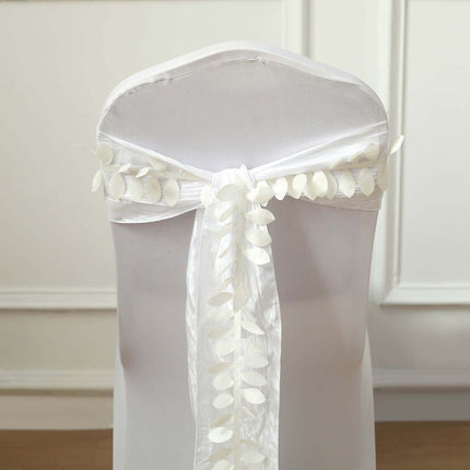 AliKopy Taffeta Ribbon Sash, 4" Leaf Petal Design, Ivory, 50ft