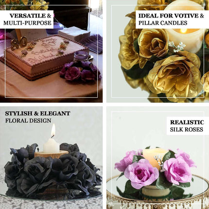 AliKopy 4 Pack 3" Ivory Silk Rose Candle Rings - Elegant Floral Decor
