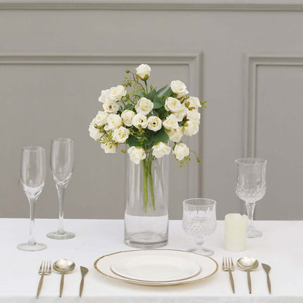 AliKopy 2 Pack 12" Ivory Artificial Open Rose Bouquets - Realistic Fau