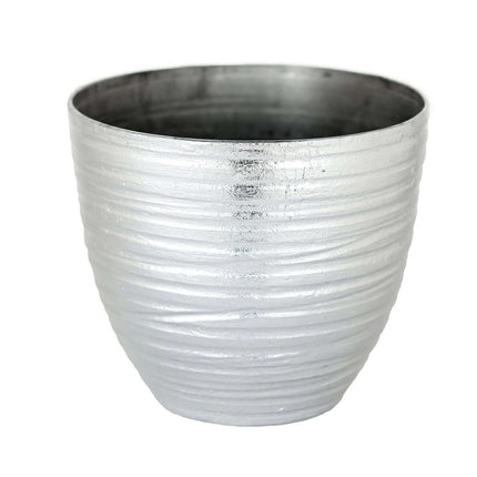 AliKopy 12" Metallic Silver Textured Indoor Flower Pot, Durable & Styl
