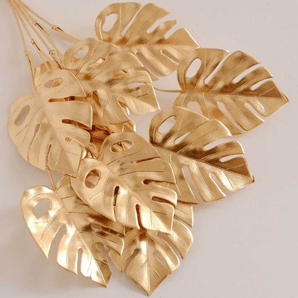 AliKopy 4-Pack Metallic Gold Artificial Monstera Leaves - 14" Decor