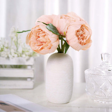 AliKopy 5 Flower Peach Peony Bouquet - Realistic Silk Floral Arrangeme