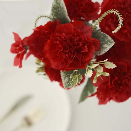 AliKopy 3 Pack 14" Red Silk Carnation Faux Flower Arrangements, Long-L