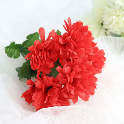 AliKopy 12 Red Artificial Silk Chrysanthemum Flower Bouquets - Lifesiz