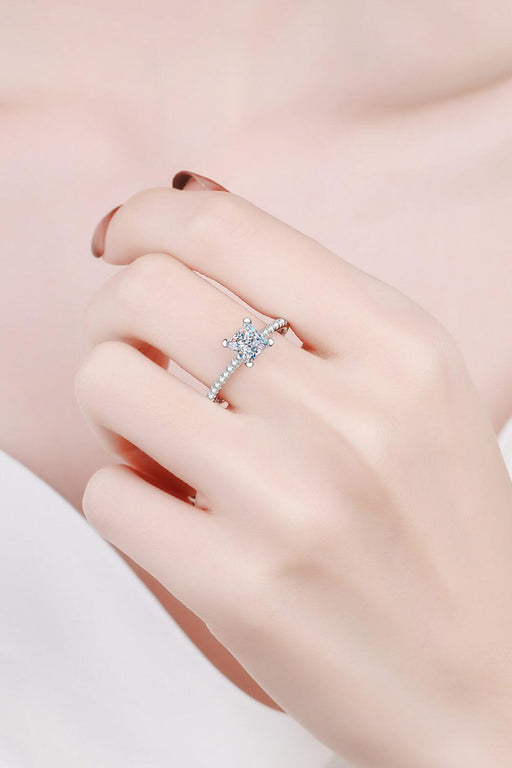 Elegant Rhodium-Plated Moissanite Ring with Zircon Accents