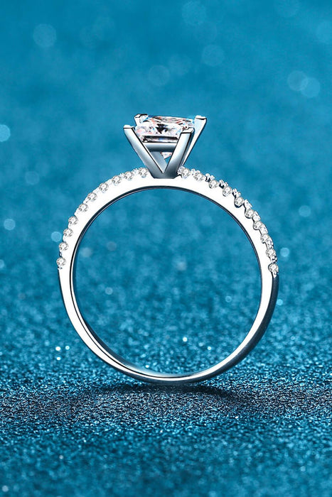 Elegant Rhodium-Plated Moissanite Ring with Zircon Accents