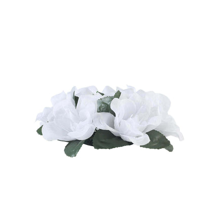 AliKopy 4 Pack 3" White Silk Rose Flower Candle Rings - Elegant Decor