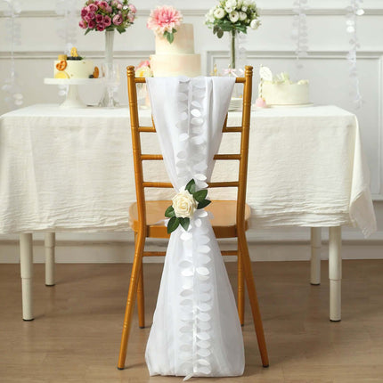 AliKopy Taffeta Ribbon Sash - 50ft White with 4" Leaf Petal Design