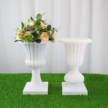 AliKopy 2 Pack 20" White PVC Urn Planters - Floral Pedestal Design
