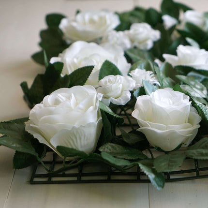 AliKopy 3 Sq Ft Easy-Install White Silk Rose Wall Panel Backdrop