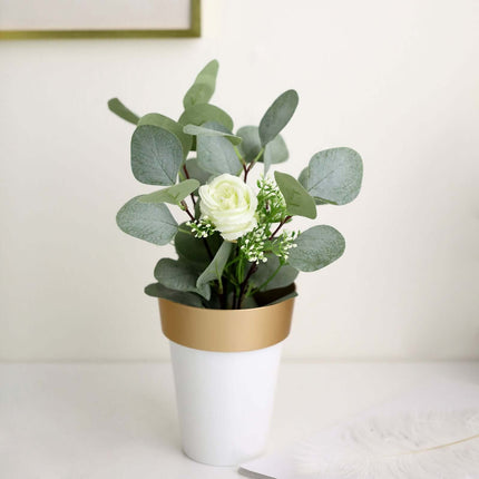 AliKopy 2-Pack Medium White Flower Pots with Gold Rim - 6" Indoor Plan