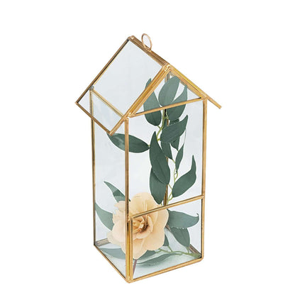 AliKopy Glass Terrarium Hanging Lantern - Gold Metal Design, 11" for A