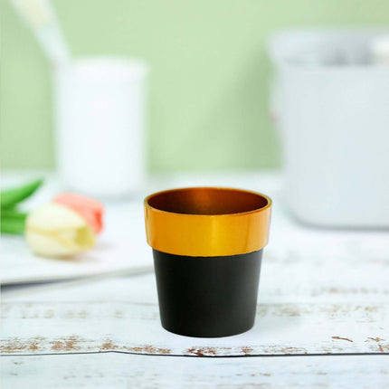 AliKopy 3-Pack Small Black Flower Pots with Gold Rim - Durable Plastic