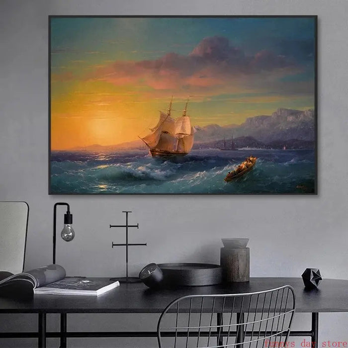 Sailboat Sunset Canvas Print - Coastal Nautical Wall Art for Elegant Home Decor