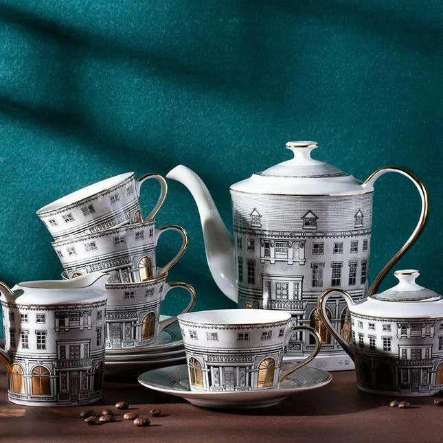 Elegant Grey Bone China Swan Fort Afternoon Tea Coffee Set