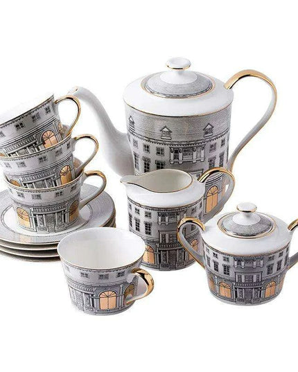 Elegant Grey Bone China Swan Fort Afternoon Tea Coffee Set