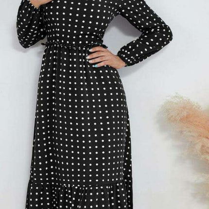 Chic Long Sleeve Polka Dot Dress for Women in French Style