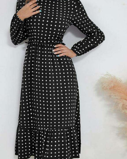 Chic Long Sleeve Polka Dot Dress for Women in French Style