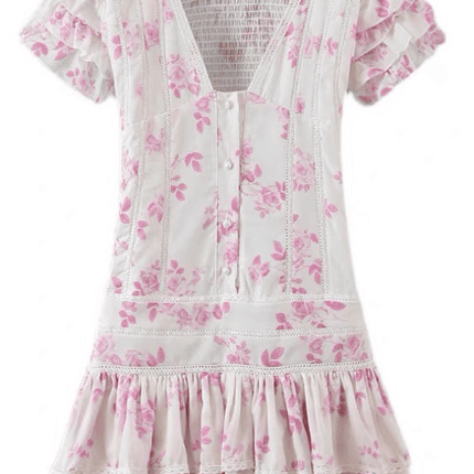 Chic Floral Tiered V-Neck Skirt with European Flair