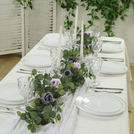 Très Elite 6ft Eucalyptus Garland with Lavender Silk Roses - Faux Gree