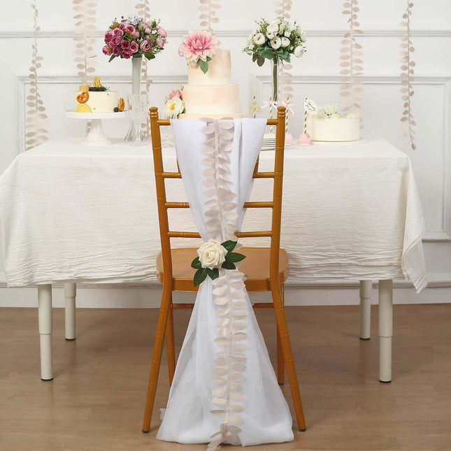 AliKopy Taffeta Ribbon Sash - 4" Leaf Petal Design, 50ft Beige Garland