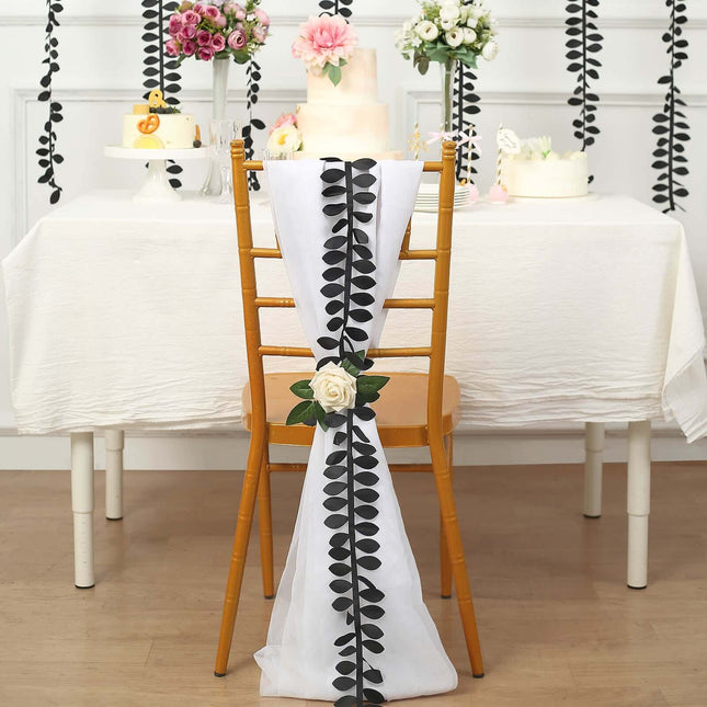 AliKopy 50ft Taffeta Ribbon Sash - Black with 4" Leaf Petal Design