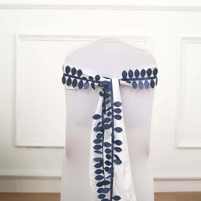 AliKopy Navy Blue Taffeta Ribbon Sash, 50ft, 4" Leaf Petal Design