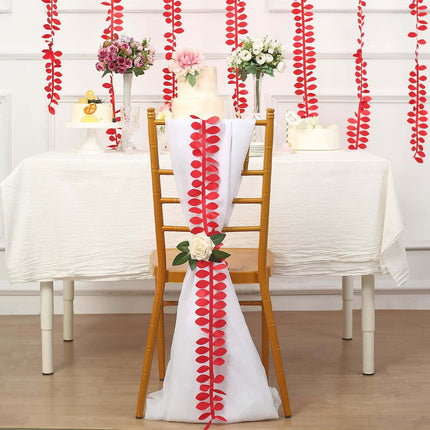 AliKopy Taffeta Ribbon Sash - 4" Leaf Petal Design, 50ft Length, Red