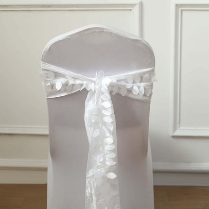 AliKopy Taffeta Ribbon Sash - 50ft White with 4" Leaf Petal Design